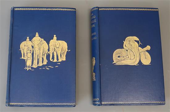 Kipling, Rudyard - The Jungle Book, 6th reprint 1898 and The Second Jungle Book, 1897, both blue pictorial cloth gilt, Macmillan, Londo